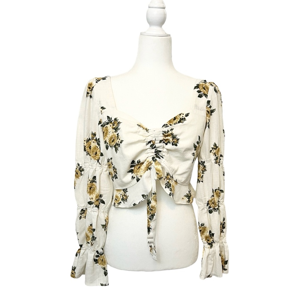 Lulus Spring On Ivory Floral Rayon Linen Crop Top Size XL
